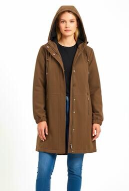 Fleet Street Ltd Hooded Softshell Jacket Womens L Brown Cashmere Mid-Length